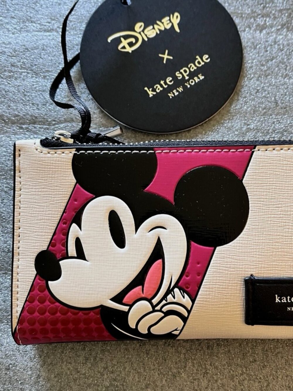 New Disney X Kate Spade Mickey Mouse Small Slim Bifold Wallet Parchment Multi